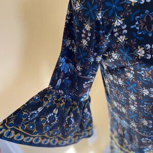 LONDON TIMES Blue Floral Bell Sleeve Dress Size 4P